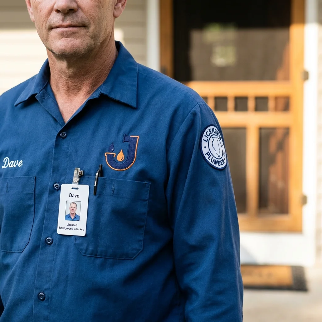 Licensed plumber showing ID badge in Fort Payne, AL