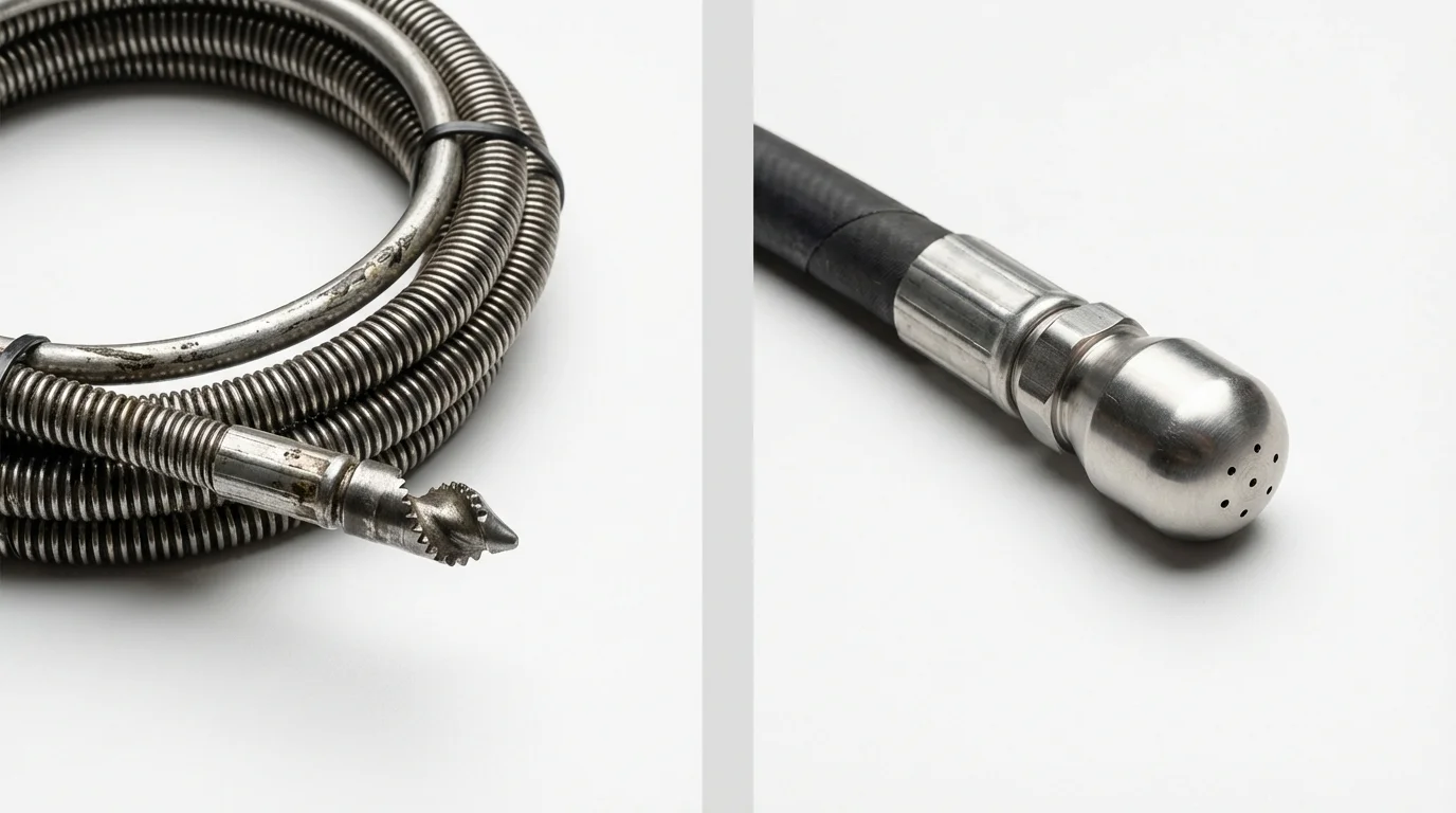 Drain snake cable and hydro jetting nozzle used for drain cleaning in Fort Payne, AL